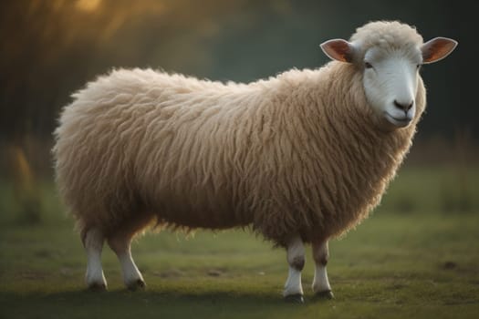 Sheep on a solid color background. Photo in old color image style. ai generative