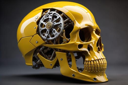 Human skull with gears and cogwheels. ai generative