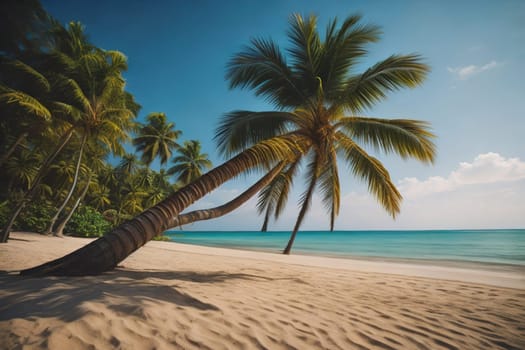 Beautiful tropical beach with coconut palm tree. ai generative