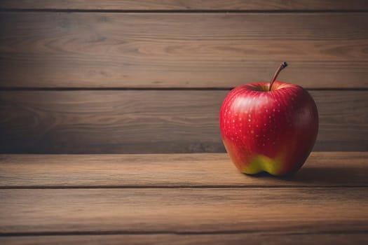 Red apple on a wooden background. ai generative