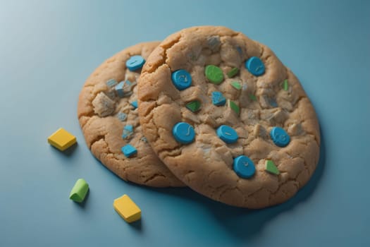 Chocolate chip cookies on orange background. Close up. Selective focus. ai generative