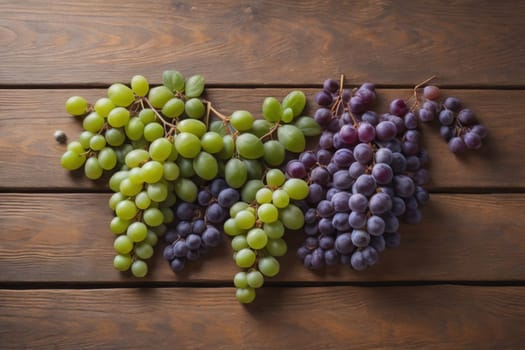 Bunch of fresh grapes on wooden table. Vintage style toned picture. ai generative