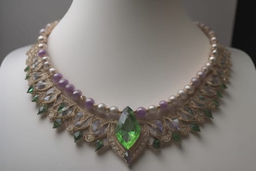 necklace on a mannequin in the studio on a solid color background. ai generative