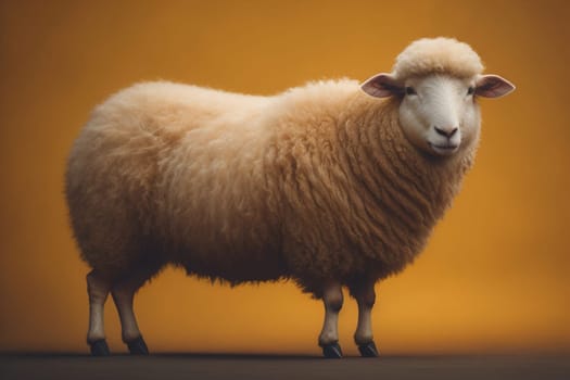 Sheep on a solid color background. Photo in old color image style. ai generative