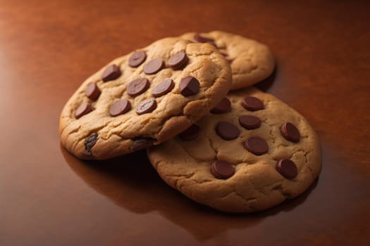 Chocolate chip cookies on orange background. Close up. Selective focus. ai generative