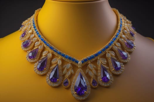 necklace on a mannequin in the studio on a solid color background. ai generative