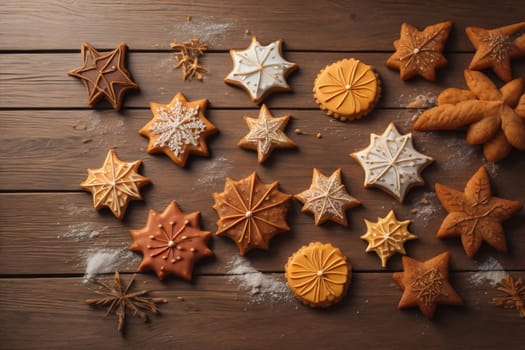 Cookies on a wooden table. Top view. ai generative