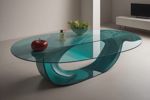 a glass table in a room. ai generative