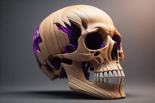 human skull on solid color background. Halloween concept. Close up. ai generative