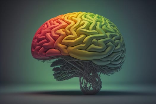 Human brain on a solid color background. ai generative