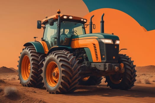Modern tractor on a colored background. ai generative