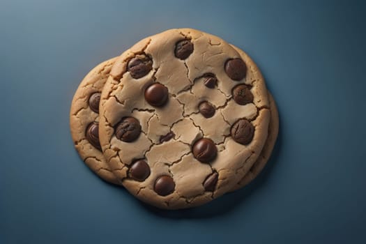 Chocolate chip cookies on orange background. Close up. Selective focus. ai generative