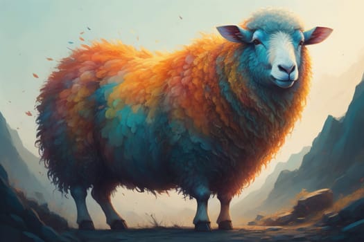 Sheep on a solid color background. Photo in old color image style. ai generative