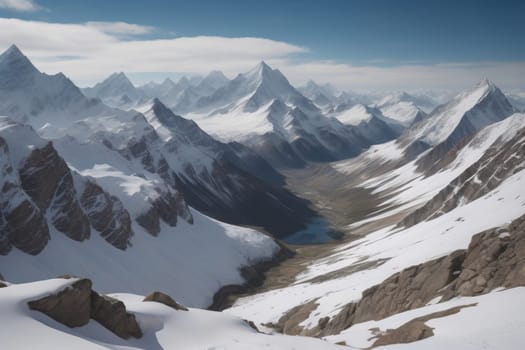 Mountains and snow-capped peaks of the Caucasus Mountains. ai generative