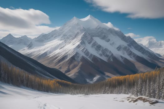 Mountains and snow-capped peaks of the Caucasus Mountains. ai generative