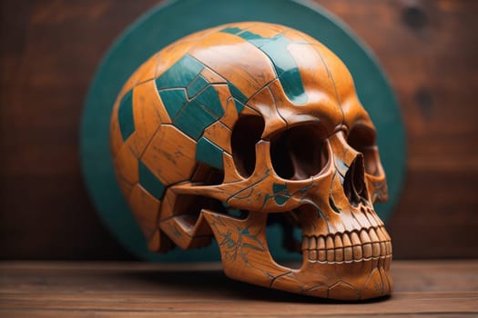 human skull on solid color background. Halloween concept. Close up. ai generative
