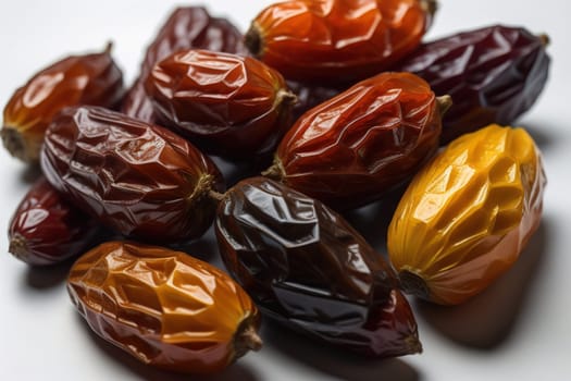 Dried fruits of date palm on a solid color background. Toned. ai generative
