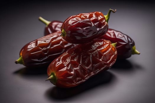 Dried fruits of date palm on a solid color background. Toned. ai generative