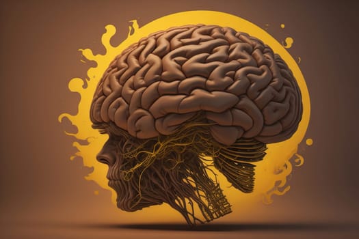 Human brain on a solid color background. ai generative