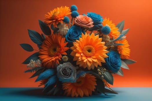 wedding bouquet of different colors on a solid color background. ai generative