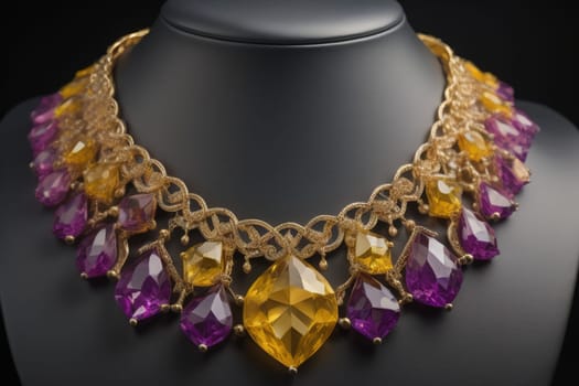 necklace on a mannequin in the studio on a solid color background. ai generative