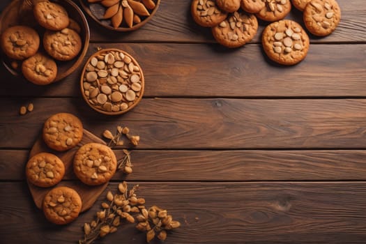 Cookies on a wooden table. Top view. ai generative