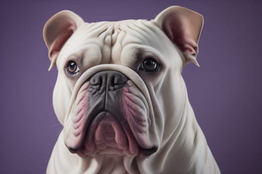 Portrait of a dog breed English Bulldog on a solid color background. ai generative