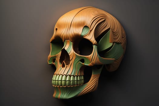 human skull on solid color background. Halloween concept. Close up. ai generative