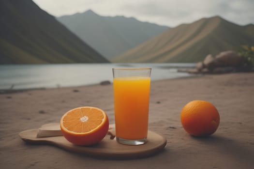 Glass of orange juice and fresh orange fruits. ai generative