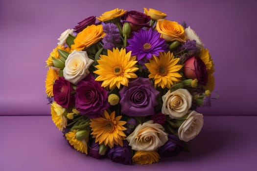wedding bouquet of different colors on a solid color background. ai generative