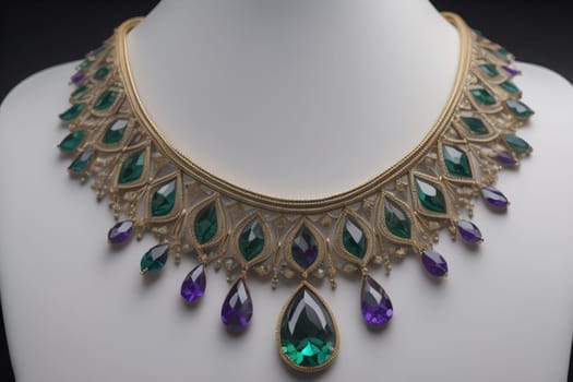 necklace on a mannequin in the studio on a solid color background. ai generative