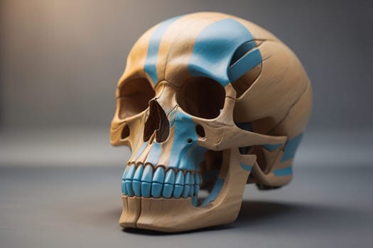 human skull on solid color background. Halloween concept. Close up. ai generative