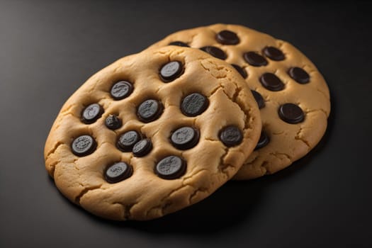 Chocolate chip cookies on orange background. Close up. Selective focus. ai generative