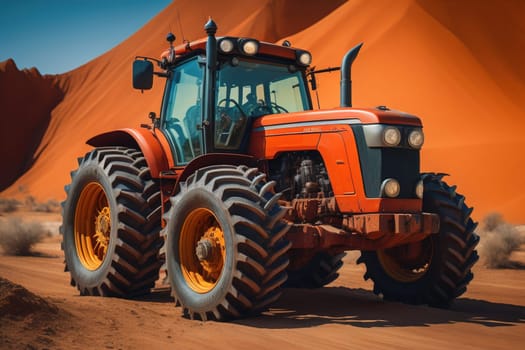 Modern tractor on a colored background. ai generative