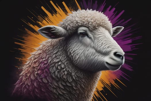 Sheep on a solid color background. Photo in old color image style. ai generative