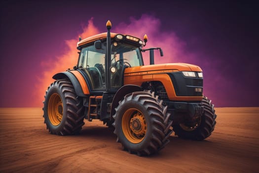 Modern tractor on a colored background. ai generative