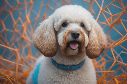 Close-up portrait of a poodle dog on a solid color background. ai generative