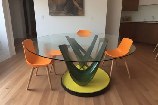 a glass table in a room. ai generative