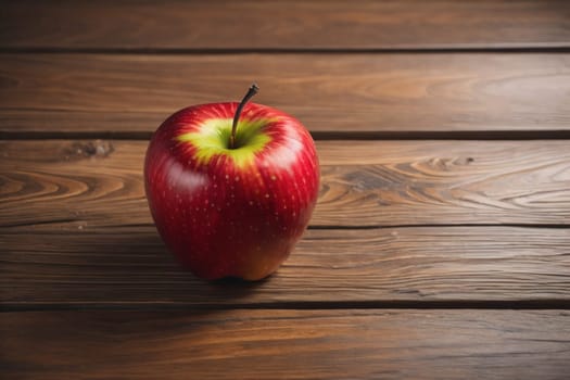 Red apple on a wooden background. ai generative
