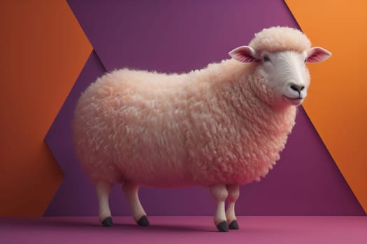 Sheep on a solid color background. Photo in old color image style. ai generative