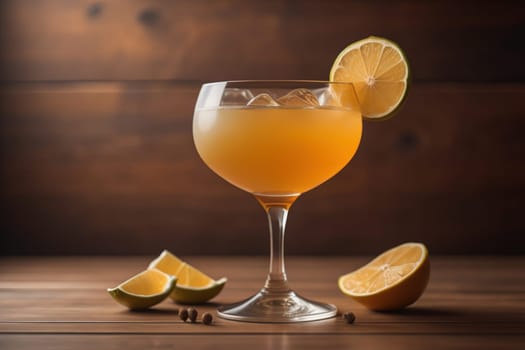 Alcohol cocktail drink on the table in bar. Toned image. ai generative
