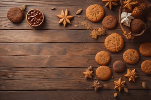 Cookies on a wooden table. Top view. ai generative