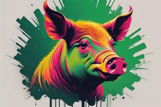 Pig head. Colorful vector illustration. Isolated on a solid color background. generative ai