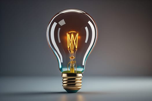 Incandescent light bulb on solid color background. ai generative