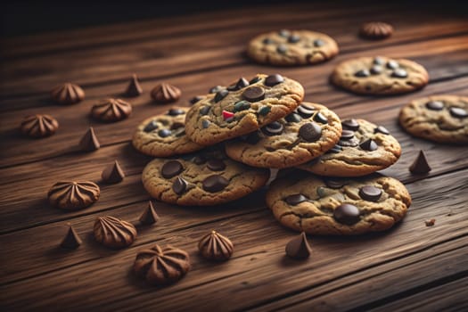 Cookies on a wooden table. Top view. ai generative