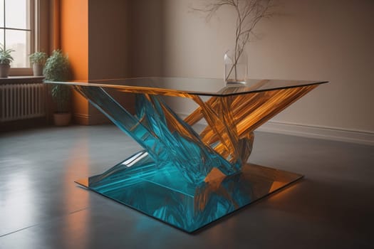 a glass table in a room. ai generative