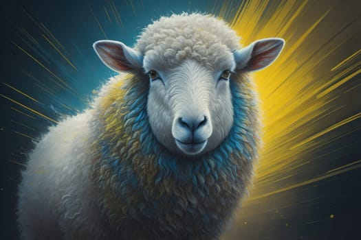 Sheep on a solid color background. Photo in old color image style. ai generative