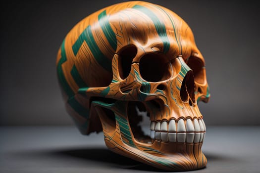 human skull on solid color background. Halloween concept. Close up. ai generative