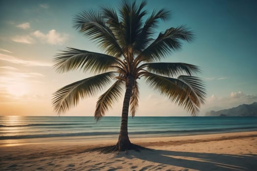 Beautiful tropical beach with coconut palm tree. ai generative