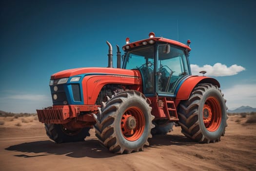 Modern tractor on a colored background. ai generative